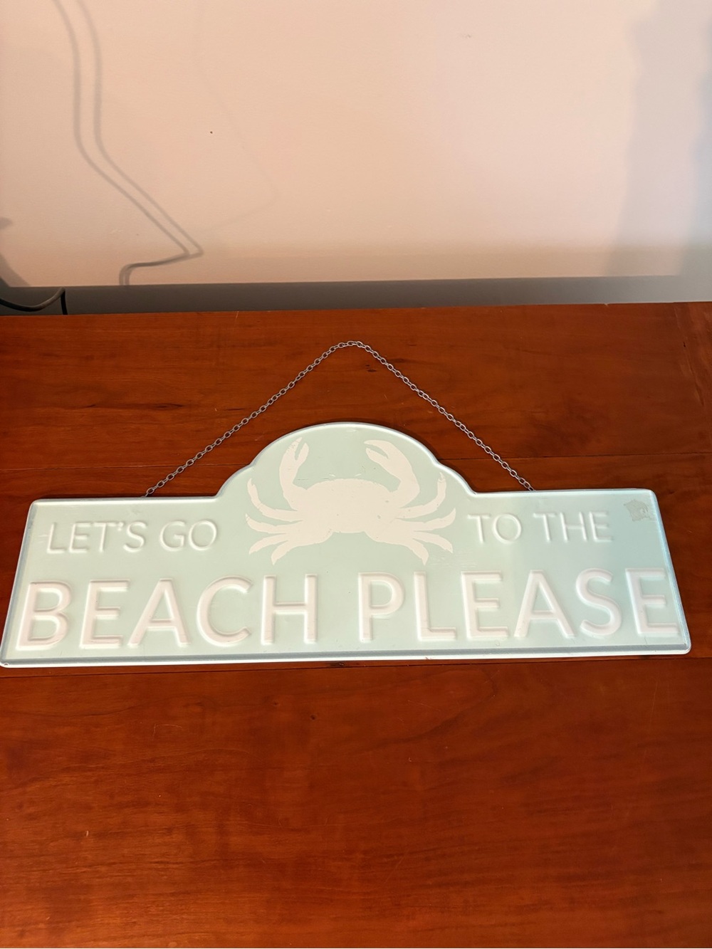 Coastal Beach Crab Wall Sign Aqua “Let’s Go To The Beach Please” Nautical Decor - Picture 4 of 5
